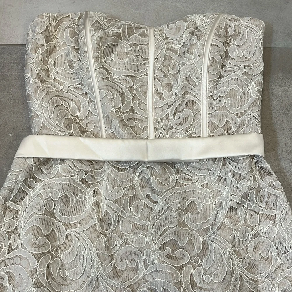 Dessy Collection by Vivian Dimond Ivory Strapless Sweetheart Lace Dress - Picture 3 of 6